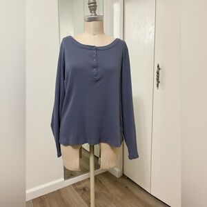 Lucky Brand Women's Blue Waffle Knit Henley Long Sleeve Tee Size XL